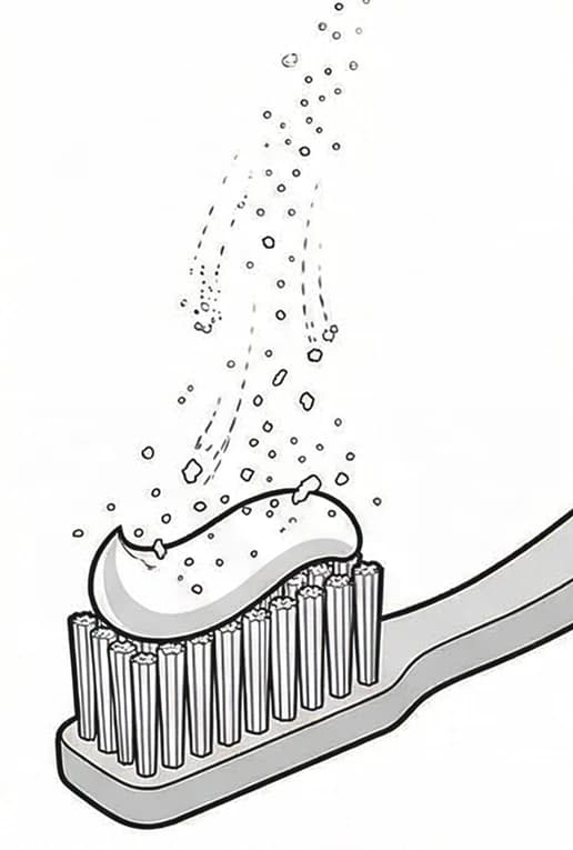 Powder sprinkled evenly over the toothpaste on a toothbrush